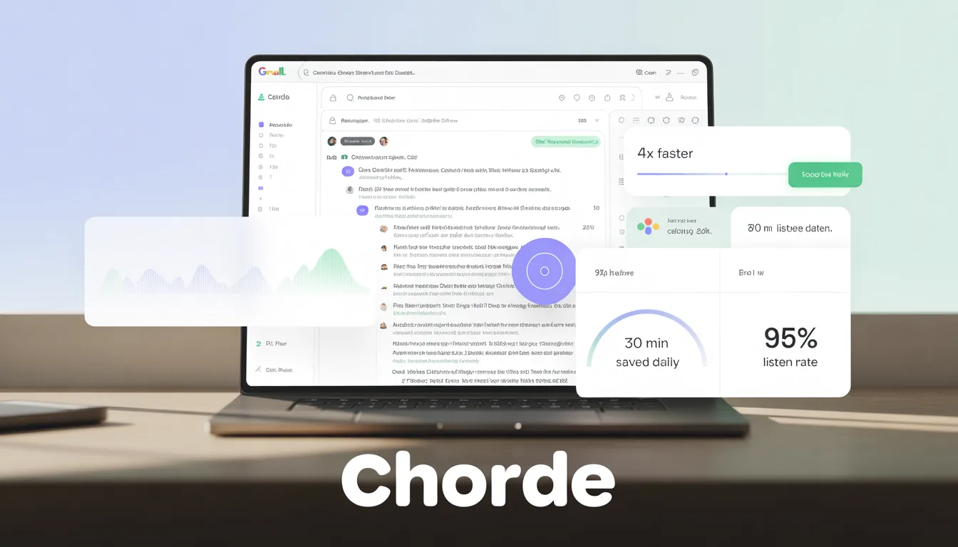 Chorde voice email ROI comparison infographic showing 98% listen rate vs 22% email open rate and lifetime deal savings analysis
