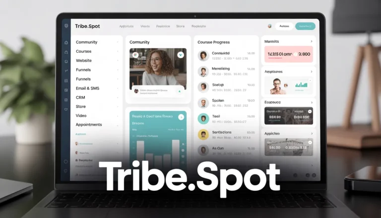 Tribe.spot all-in-one dashboard combining community, courses, funnels, email marketing and CRM in a single platform